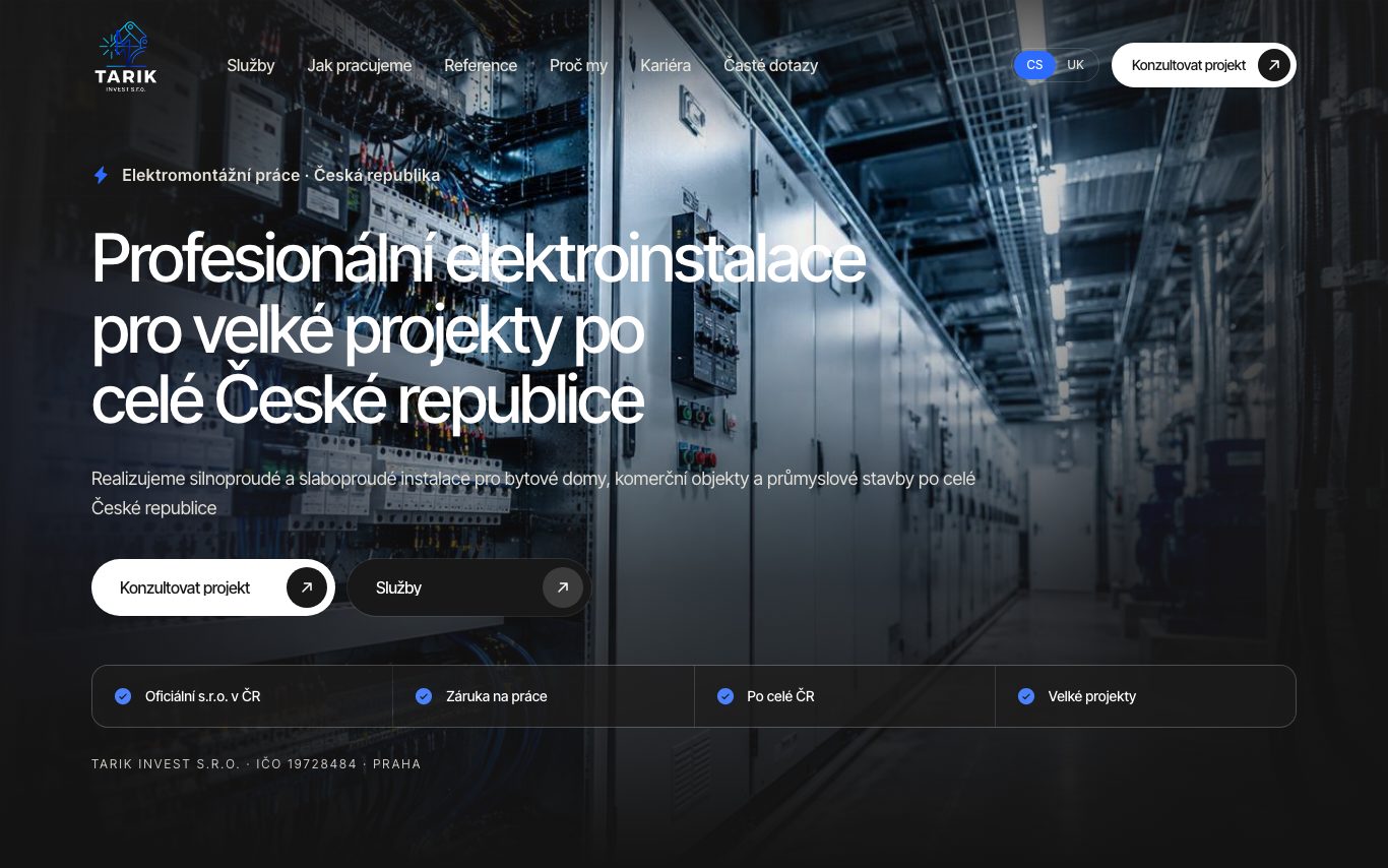 Сайт TARIK Invest — електромонтаж